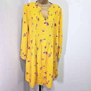 Old Navy Floral Yellow A Line Dress Lge Pintuck Smocked Cottage Dopamine Bright